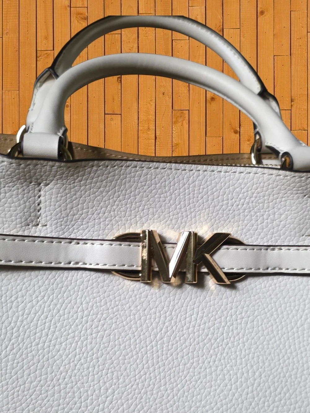 NWT Michael Kors Reed Large Belted Satchel Light Cream Leather + Dust Bag